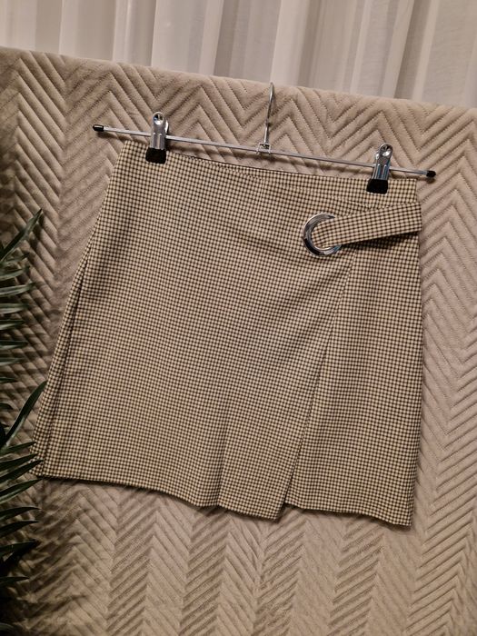 Mango SUIT 36 / S spódniczka mini w kratkę z klamrą asymetryczna