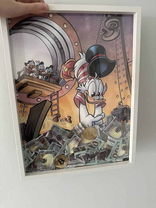 Obraz na prezent/ bajka/ 30x40 scroodge mcduck/ dollars/3d