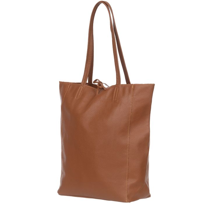 VERA PELLE torebka damska skórzana shopper z rzemykami V501 camel