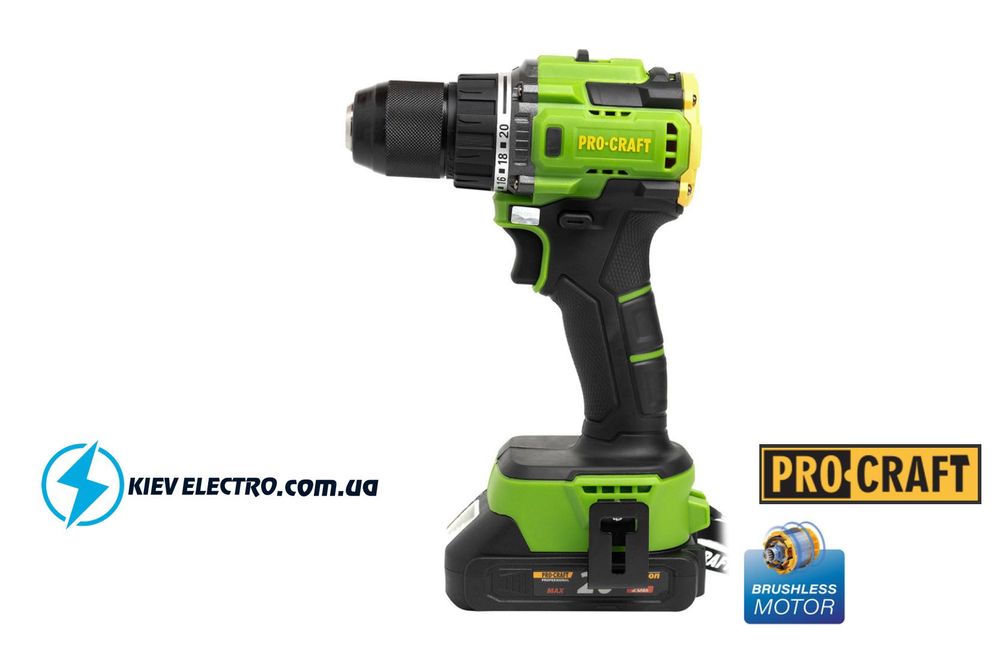Шуруповерт Procraft PA18LiH (з 1 акб МАХ 2Ам і зп) Затяжка 80Нм Кейс