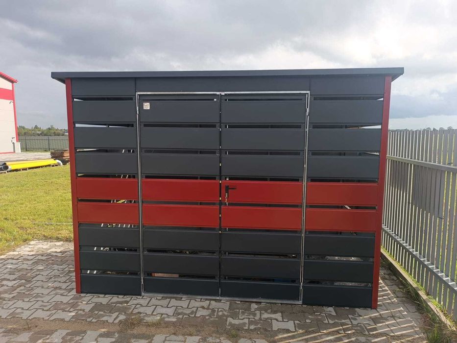 Wiata Śmietnikowa z Paneli HIT GRAFIT + ZŁOTY DĄB Każdy Wymiar