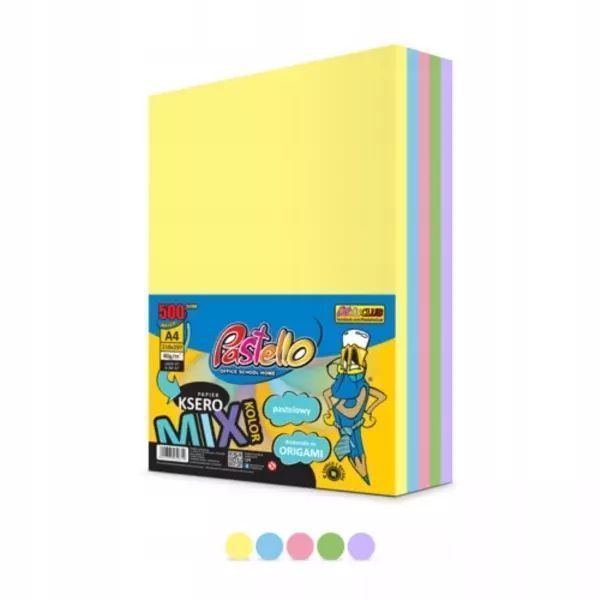 Papier ksero A4 80g 5 kolorów 500 arkuszy pastel. Alfa Pastello