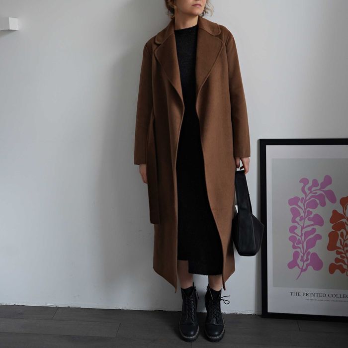 Довге вовняне двобортне пальто MANGO