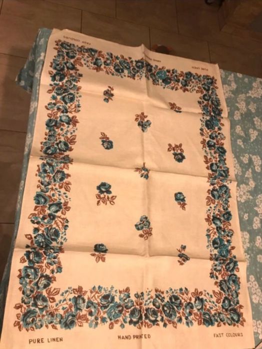 Piękny lniany obrusik vintage PRL