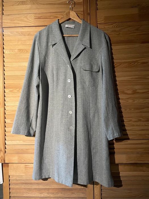 Marynarka koszulowa szara vintage w paski długa kołnierz xl 44