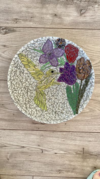 Rękodzieło talerz mozaika koliber ptak ozdoba prezent