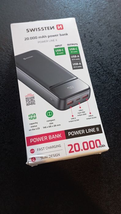 Новий УМБ Swissten Power Bank 20000mAh Power Line II 22.5W Black
