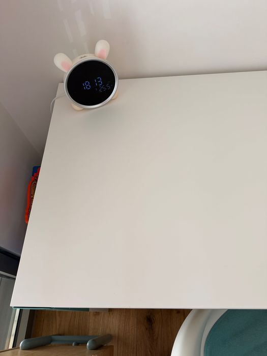PÅHL Secretária, altura regulável branco/turquesa, 96x58 cm + LOBERGET / SIBBEN Cadeira p/secretária criança+coxim, branco/turquesa