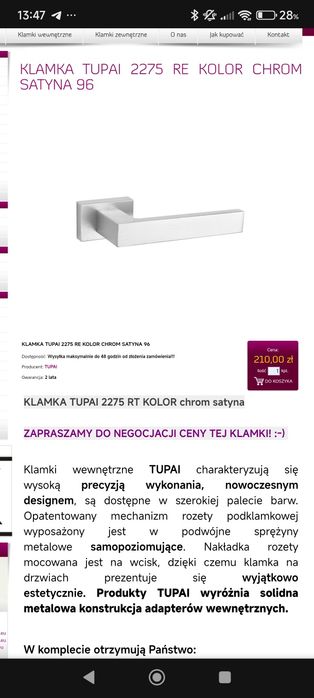 Klamki Tupai solidne ciężkie