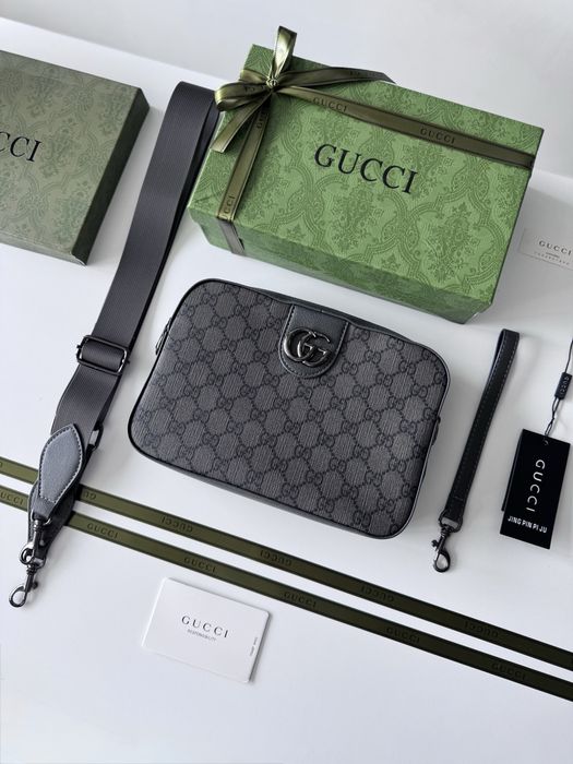 Сумка Gucci GG Grey Small Messenger Bag, чоловіча сумка Gucci через плече, мессендер гучі, мужская сумка