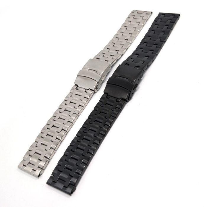 Bransoleta do zegarka pełne ogniwa 20, 22mm srebrna lub czarna