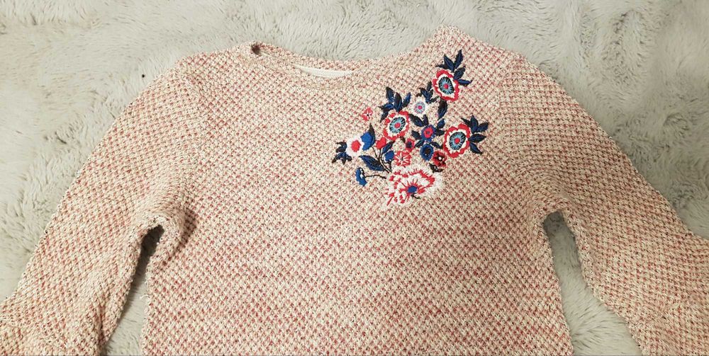 Sweterek r. M / L, róż, vintage, szerokie rękawy, aplikacja, swetr