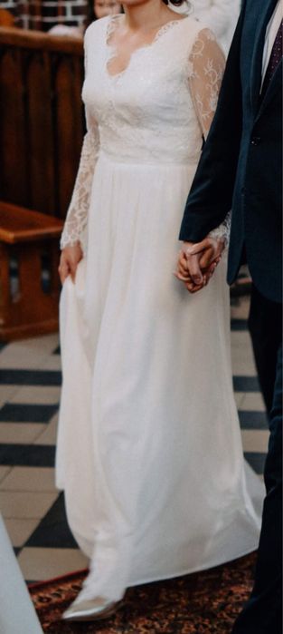 Suknia ślubna Unique Bride M 36 skromna koronkowe rękawy