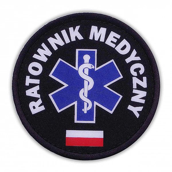 Emblemat kolorowy RATOWNIK MEDYCZNY z flagą na rzepie 8,5 cm