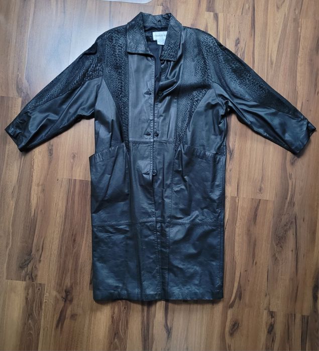 Płaszcz skórzany, kurtka Charles Klein, skóra Korea vintage USA