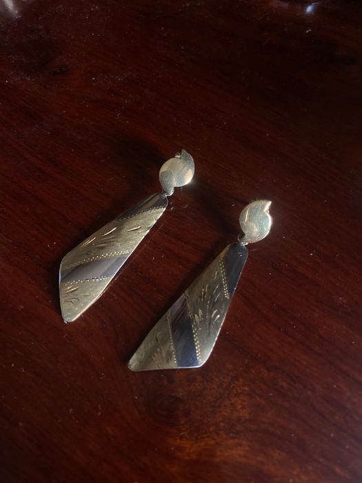 Brincos 5,5 cm Prata Dourada Ouro Portuguesa contrastada 835 Antigos