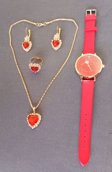 Conjunto Relógio, Colar, Brincos, e Anel - Ctt Grátis 48 Horas