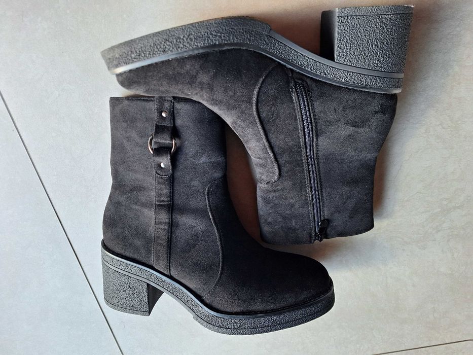Czarne botki buty zimowe damskie na słupku r. 41 JAK NOWE