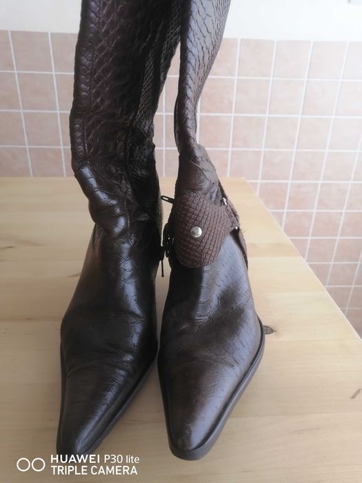 Botas à cowboy de pele verdadeira
