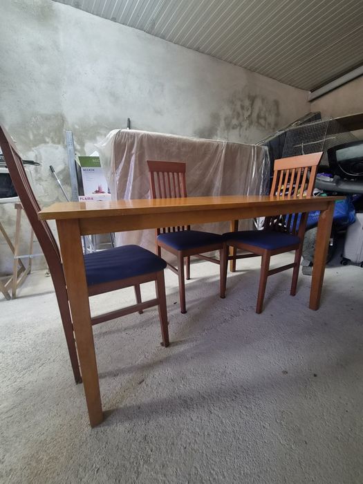Mesa madeira maciça pinho mel +3 cadeiras (entrega incluida)