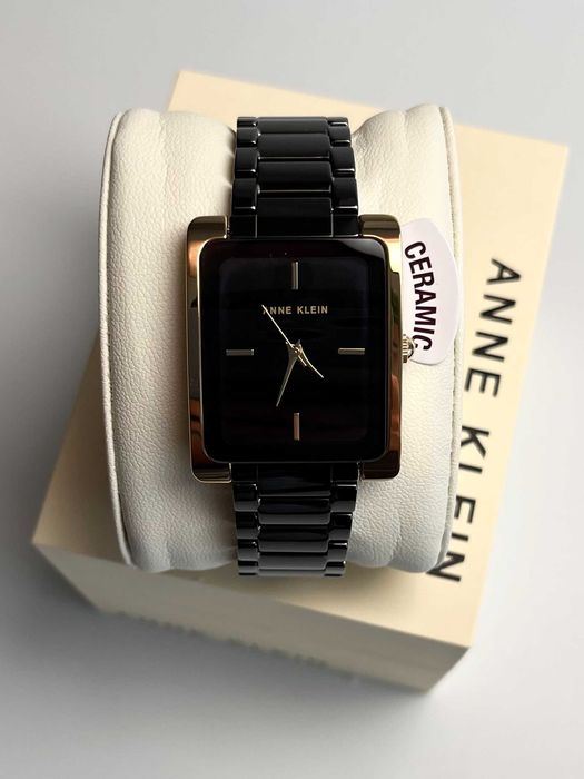 Anne Klein AK/2952BKGB, жіночий чорний годинник, часы кляйн Ø28мм