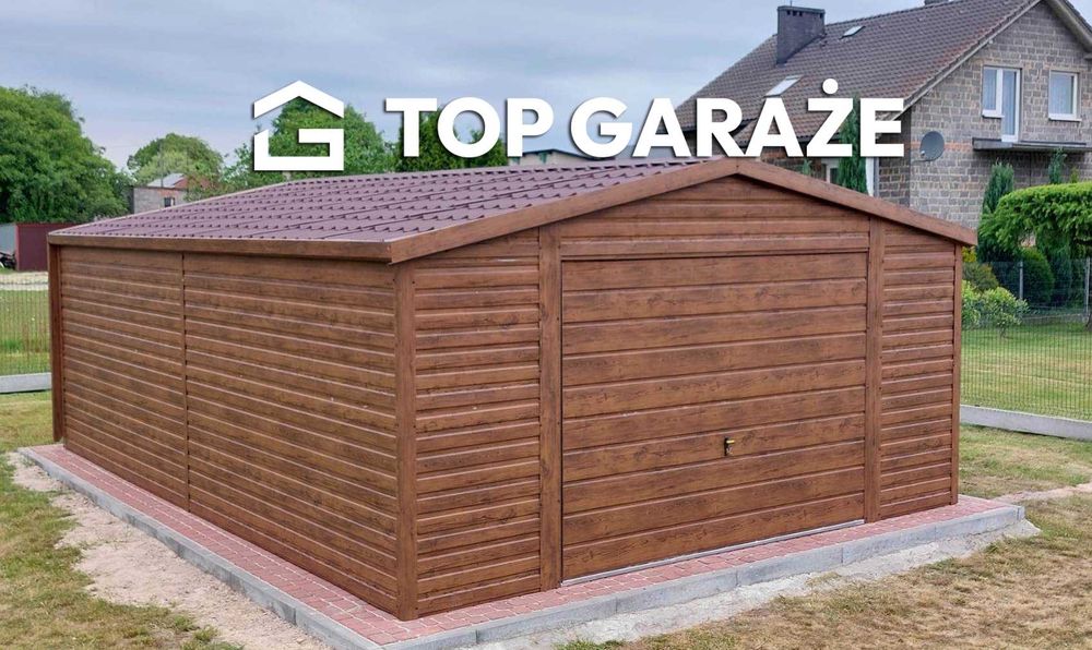 Garaż blaszany drewnopodobny z blachodachówką 4x6