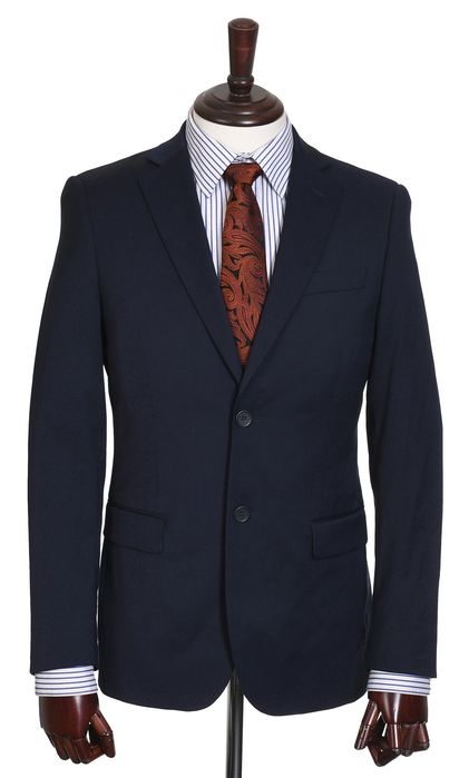 DRESSMANN elegancka granatowa marynarka męska 45% wełna strecz slim 48