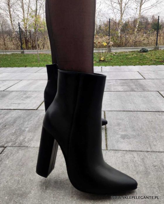 BOTKI KLASYCZNE eleganckie NA SŁUPKU W SZPIC czarne 39 40