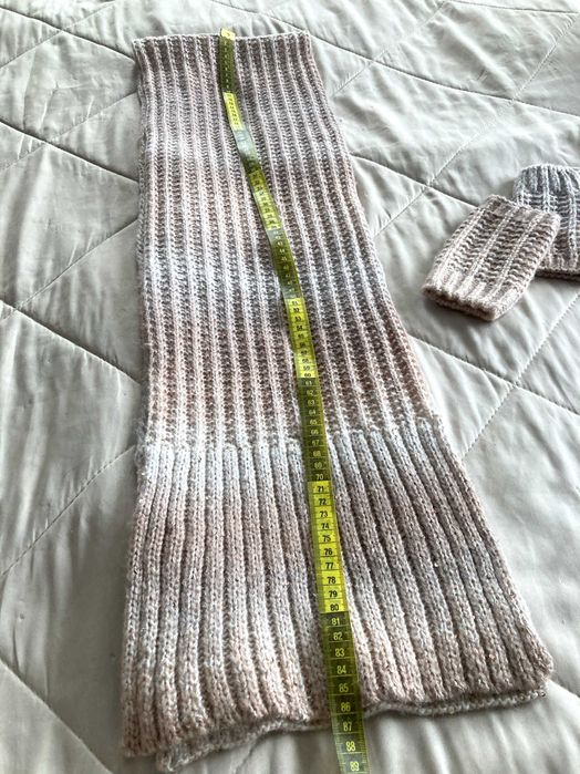 Длинный шарф (170 см) и митенки нарядный комплект