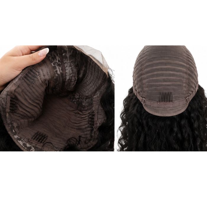 Peruka Lace Front czarna kręcona damska 52 cm naturalny przedziałek