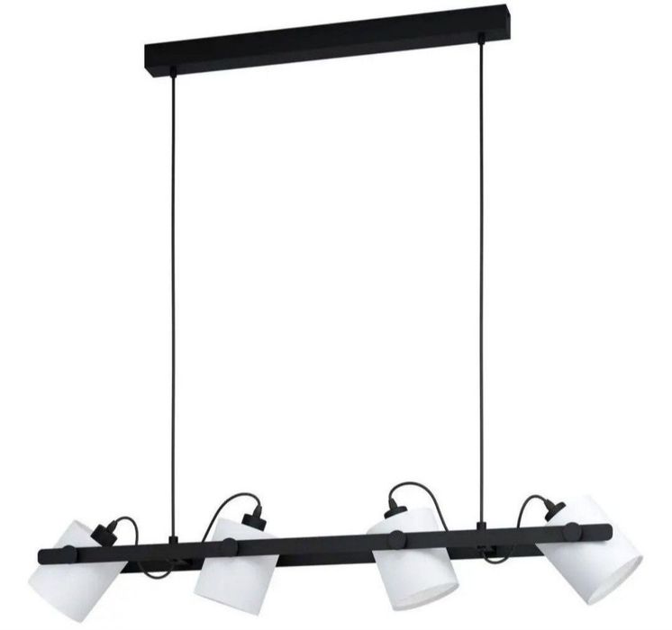 Lampa wisząca LOFT / Skandynawska – drewno i czarnalub biała , 4 punkty, Okazja ! 110 cm długości .