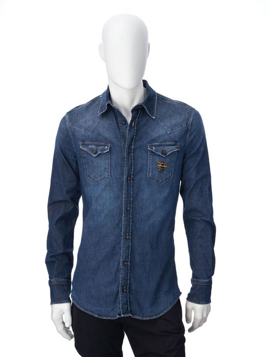 Dolce & Gabbana Sicilia denim shirt bee patch Made in Italy size M