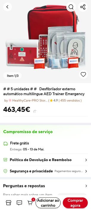 Desfibrilador externo em português para treino Nadador Salvador, INEM, set completo Novo