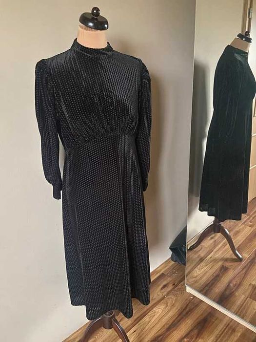 +size 42 40 xl dluga suknia welur tekstua maxi kropki groszki