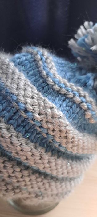 Czapka zimowa wełniana szaro-niebieska handmade