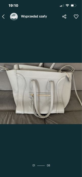 Włoska skórzana torebka szara shopper stan bdb