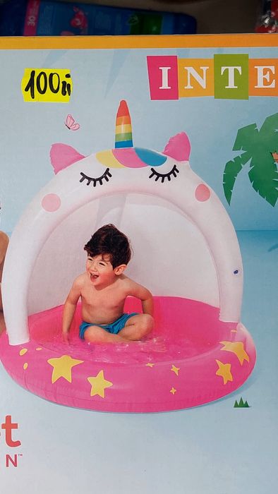Basen brodzik dmuchany kot jednorożec z daszkiem Intex
