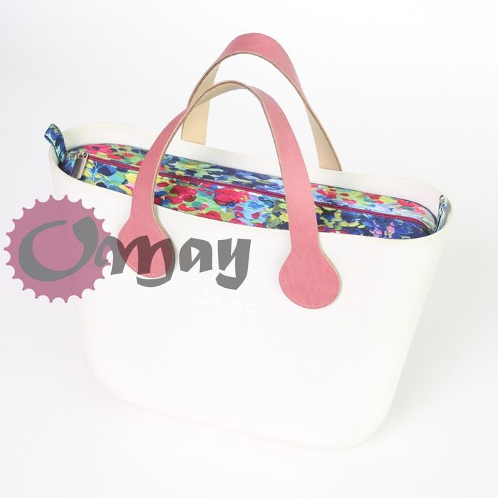 organizer OBAG MINI kolorowe kwiaty akwarela różowy 2 kieszenie OMAY