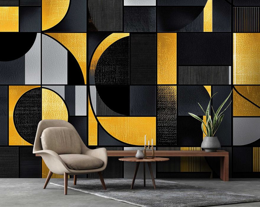 Fototapeta Żółte Czarne Geometryczna Figury Glamour Sztuka 3D + KLEJ