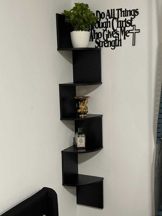 Loftowa narożna dekoracja ścienna czarna kwietnik z 5 poziomami