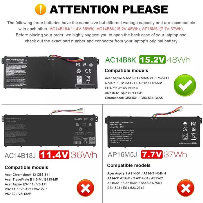 Батарея Acer Aspire Extensa TravelMate Chromebook AC14B8K
