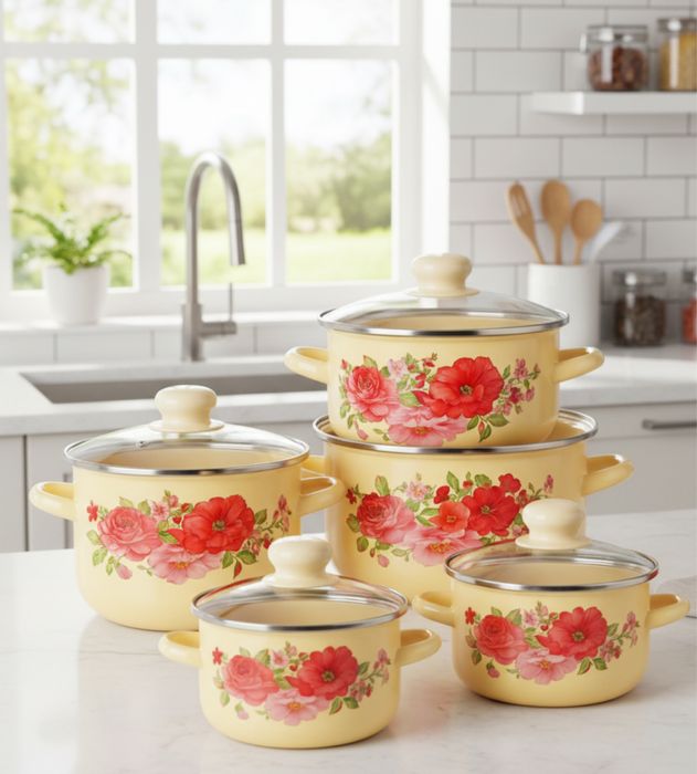 Komplet garnków emaliowanych 10 elementów garnki kuchenne do indukcji