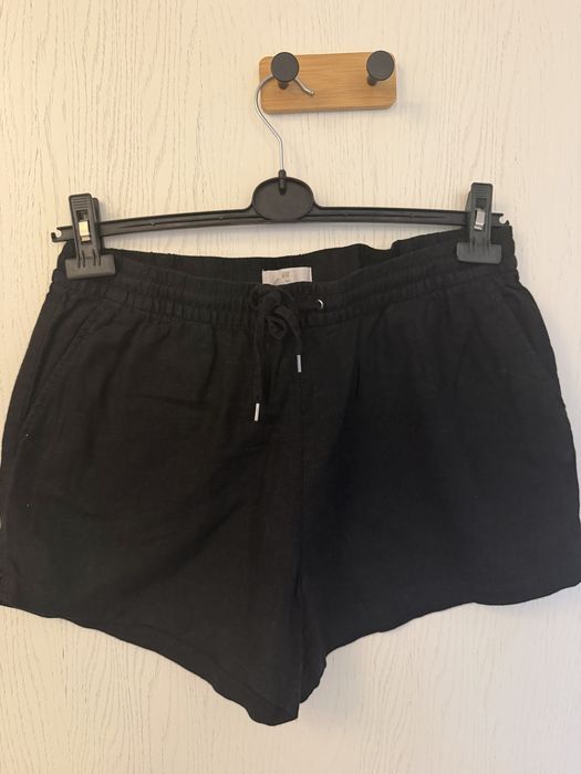 Czarne lniane spodenki letnie idealne na lato  damskie h&m wczasy wakacje urlop wyjazd