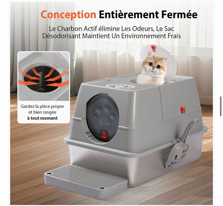 Caixa de Areia para Gatos em Aço Inoxidável - Como Nova