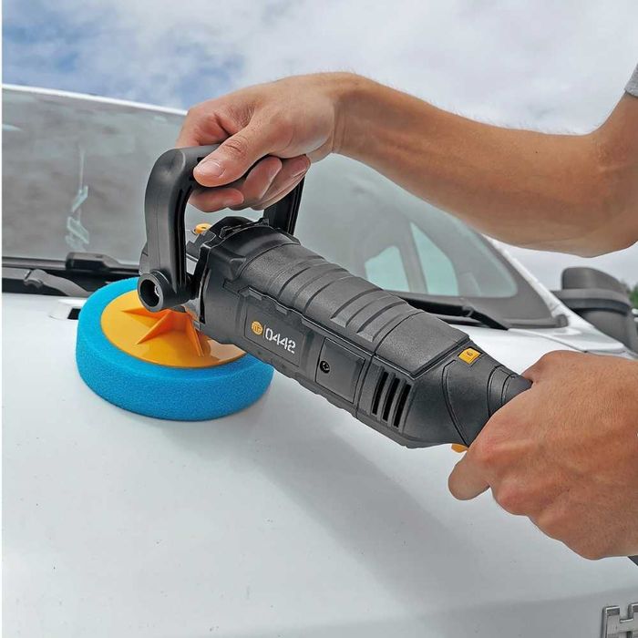 Mocna POLERKA SAMOCHODOWA z regulacją obrotów ZESTAW gąbek - SOLIDNA