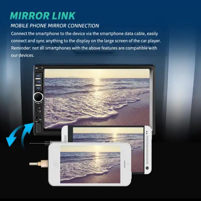 Rádio 2 Din ecrã táctil, USB, SD, BLUETOOTH, MirrorLink+Kit Mãos Livre