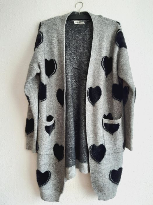 Vinceotto Alpaka Nowy długi szary kardigan gruby ciepły sweter plaszcz