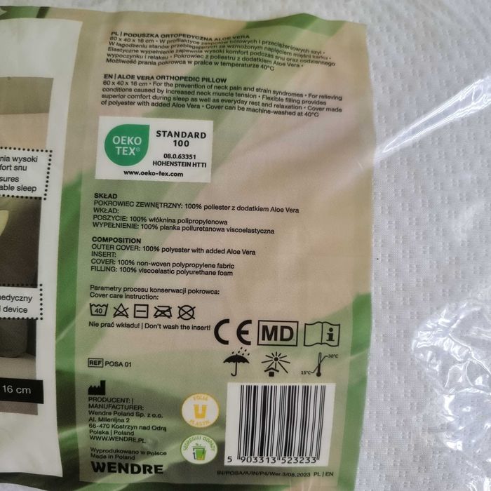 Nowa poduszka ortopedyczna Aloe Vera