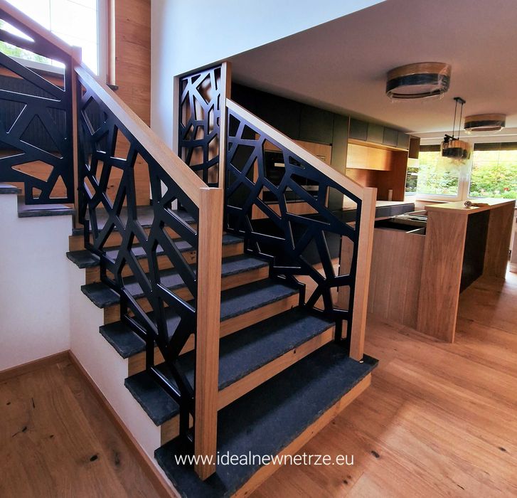 SCHODY drewniane, BALUSTRADA AŻUROWA, projekt, montaż, PRODUCENT