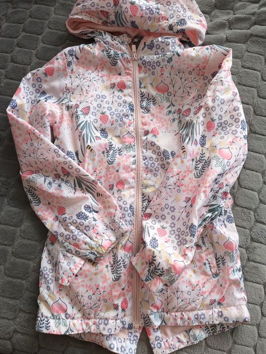 Płaszczyk, parka, kurtka, przeciwdeszczowa, kwiaty, 134 cm, 8-9 lat, d